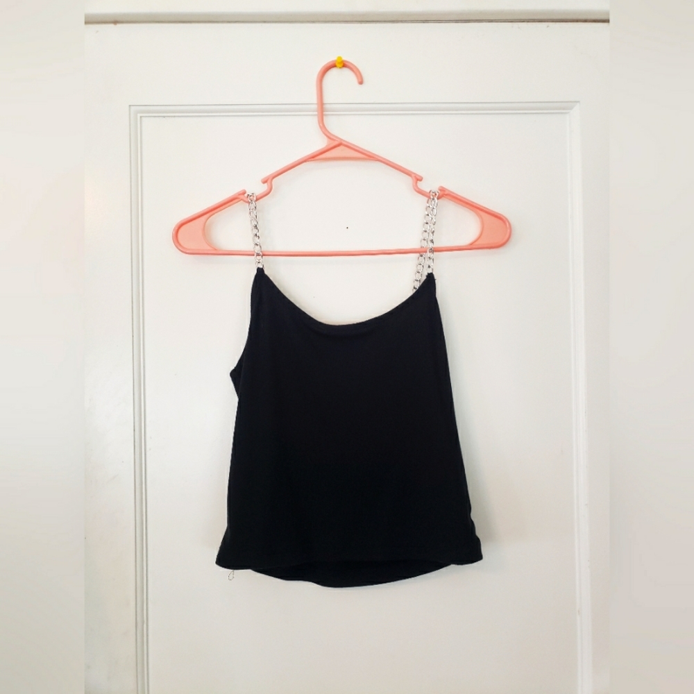 Black crop top with chain straps